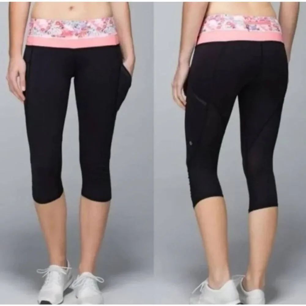 Lululemon womens Sz 6 black multicolor floral Run a Marathon cropped leggings